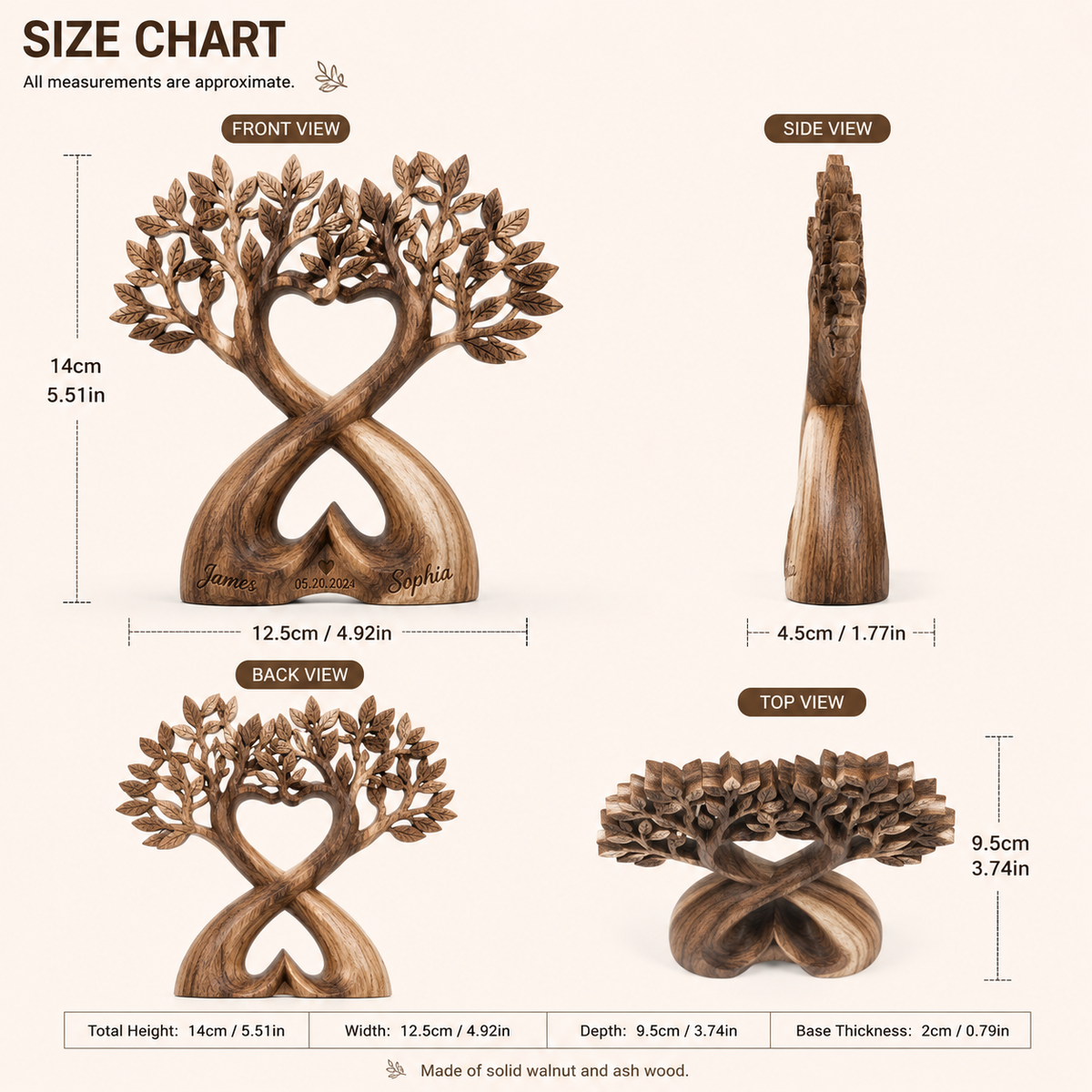 Walnut Tree of Life Double Heart — angle 5