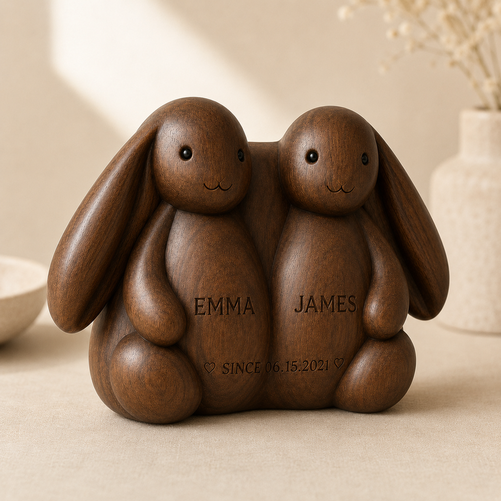 Walnut Twin Bunnies Couple — angle 2