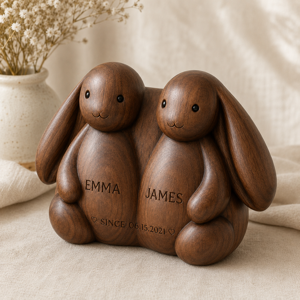 Walnut Twin Bunnies Couple — angle 3