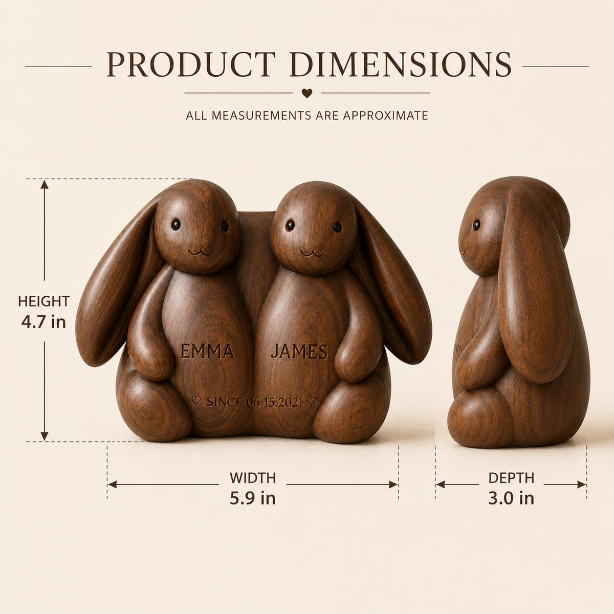Walnut Twin Bunnies Couple — angle 6
